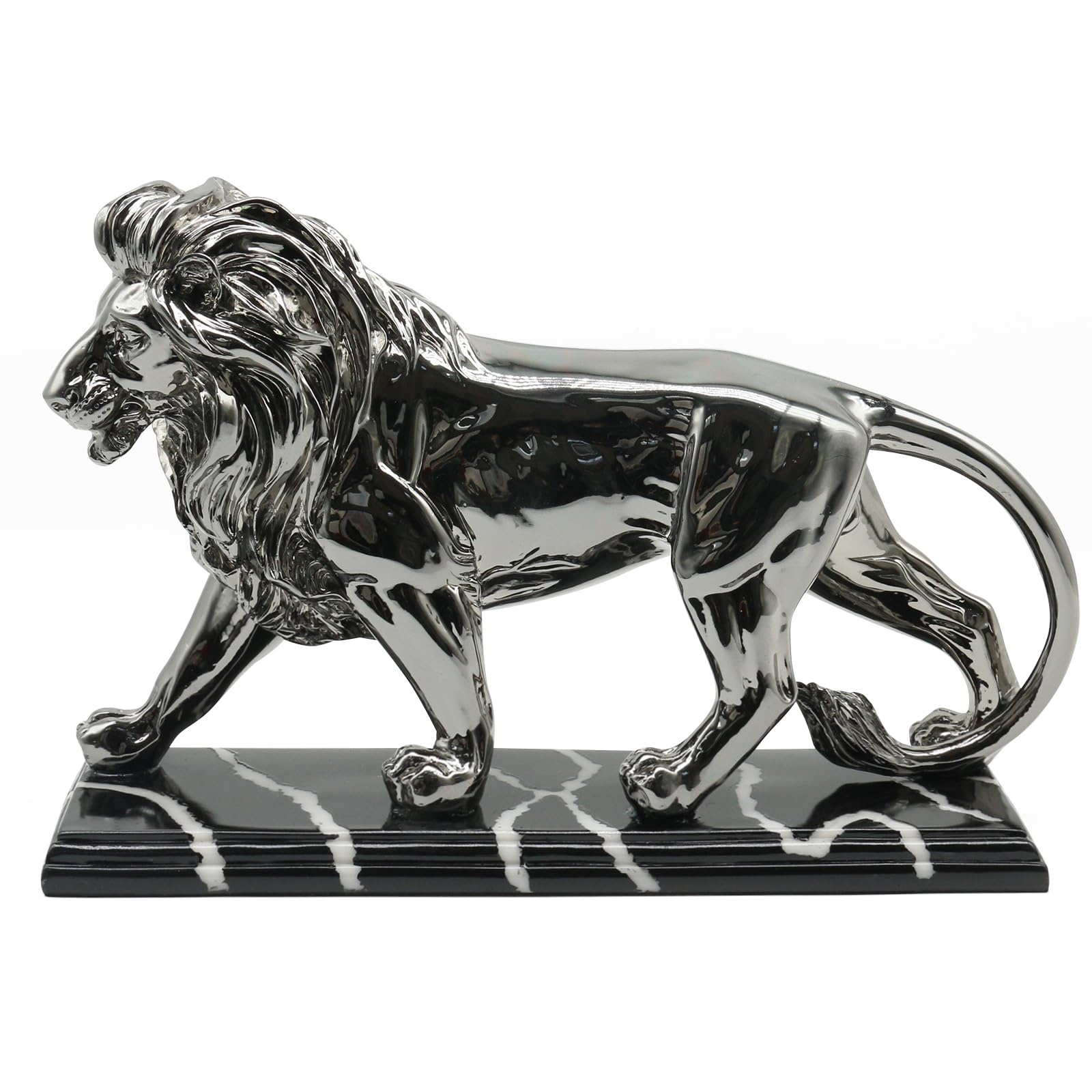 JoResona Home Decoration Silver Lion Sculpture Ornament, Creative Shelf Decor Statue for Modern Home Living Room, Bookshelf, Office Desk, Best Gift for Others,12" x 8" x 4", Silver