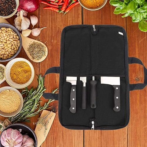 Miniatura 7 de Rollo de cuchillos, bolsa resistente para cuchillos, estuche de lona encerada con 4 ranuras para cuchillos y herramientas de cocina, bolsa para