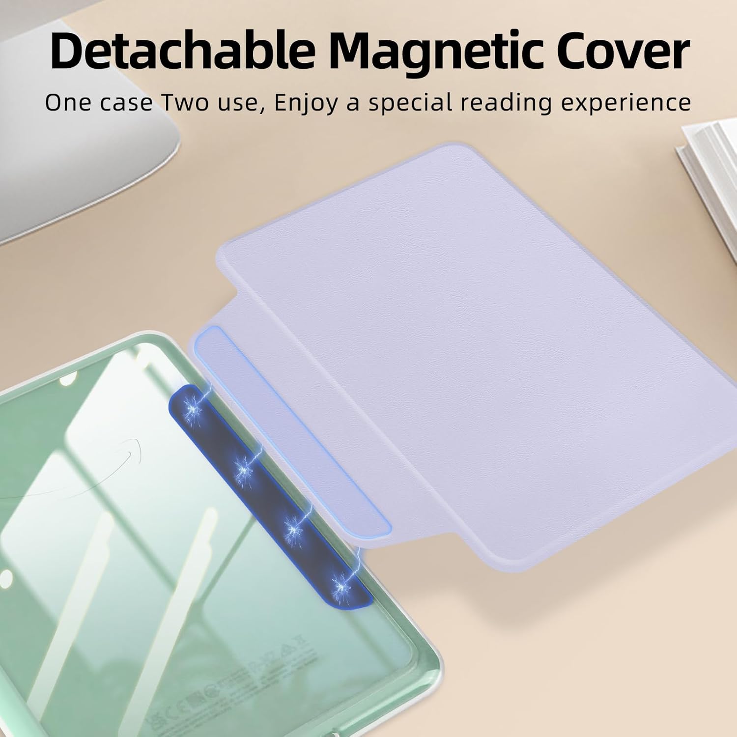 Detachable Magnetic Case for 6" Kindle 11th Generation 2024/2022 Release, PU Leather Cover and Transparent Hard Back Shell with Auto Sleep/Wake,Light Purple