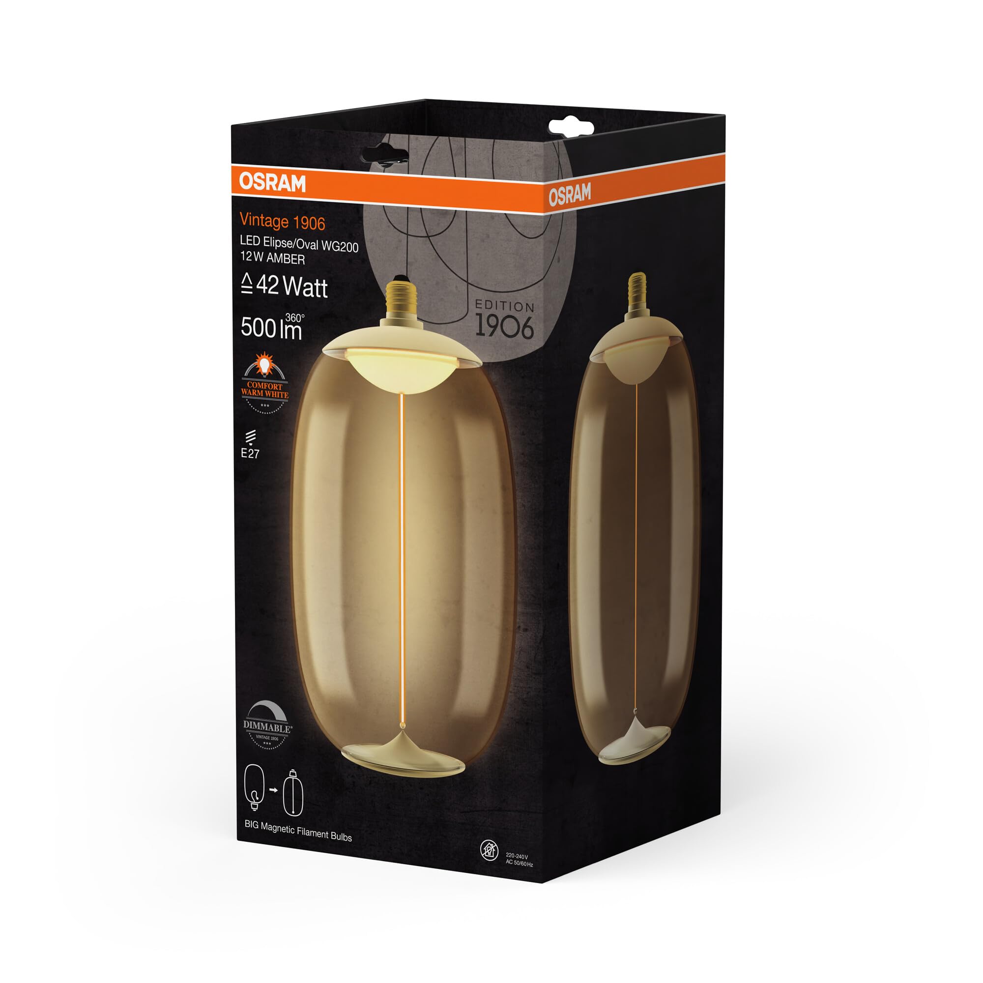 OSRAM Vintage 1906 Big Elipse Oval es una regulable fabricada en plástico | , LED Lamps, 200.00 Millimetres dia, , Paquete de 1