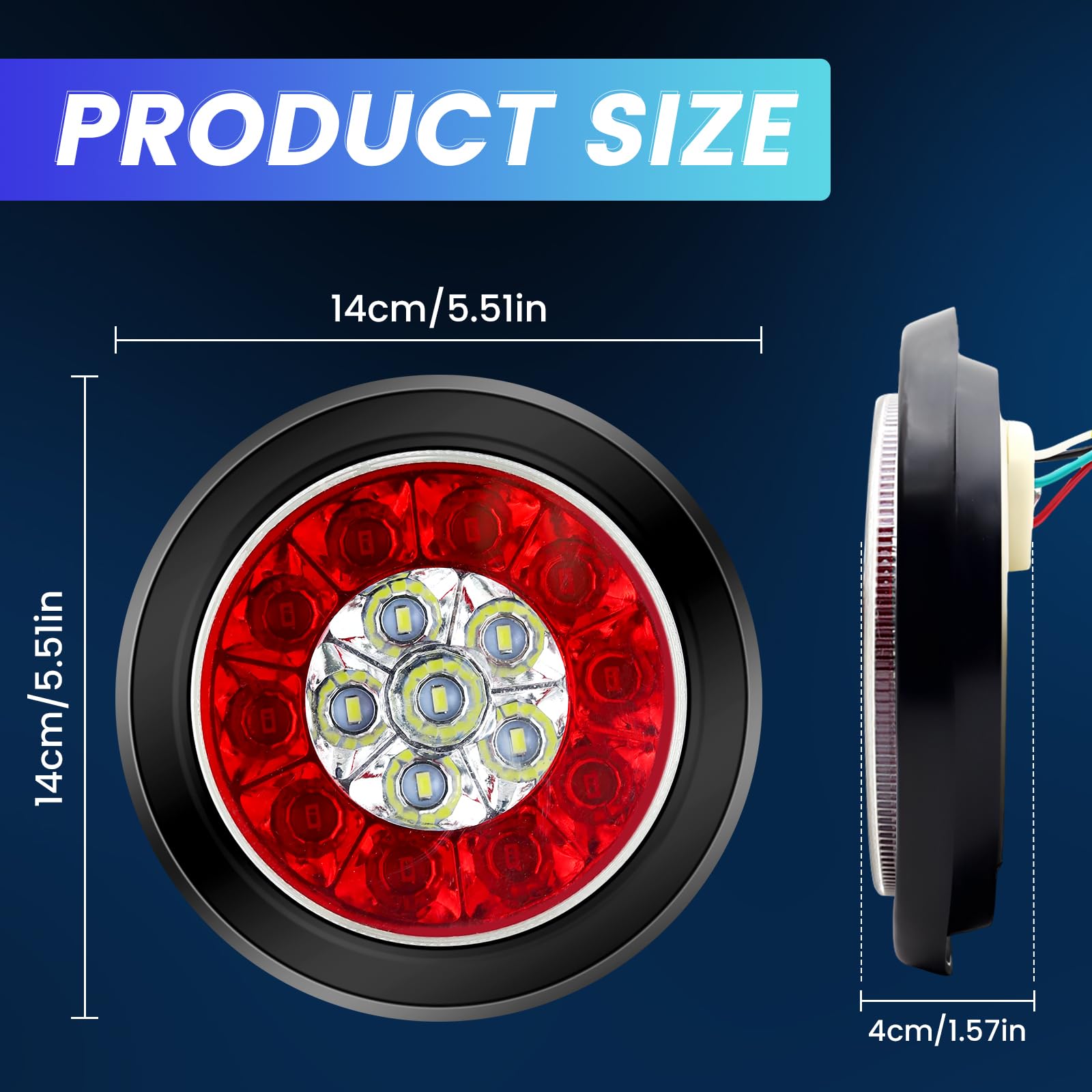 4pcs Luces traseras LED redondas Chapa eléctrica Luces traseras de frenado Luces traseras de freno Luces traseras de freno Luces traseras LED redondas para camiones RV (rojo y blanco)