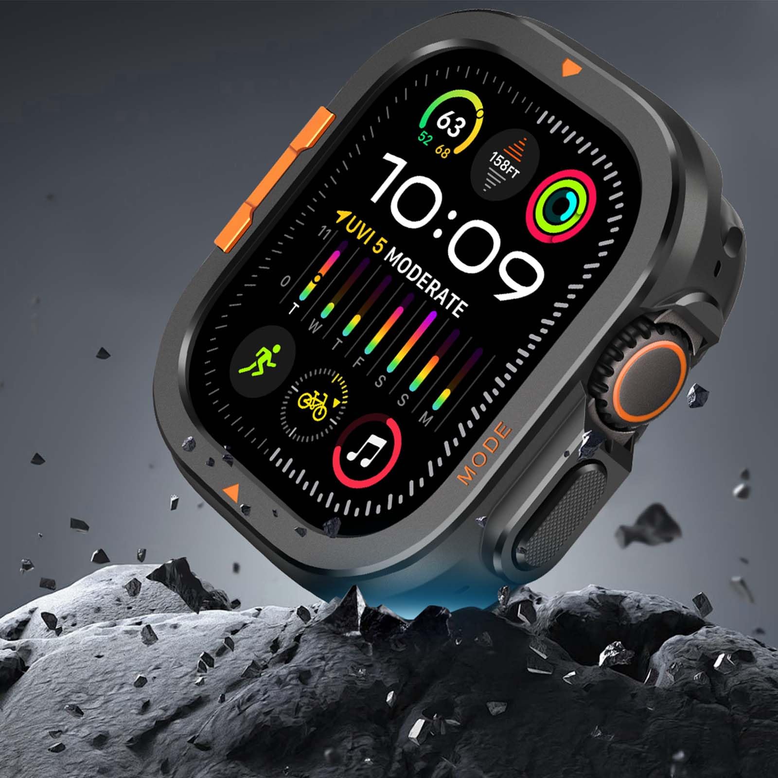 2 in 1 Hülle Kompatibel mit Apple Watch Ultra 3/2/1 49mm, Robuste Schutzhülle mit Rückrahmen für iWatch 49 mm, Schwarz