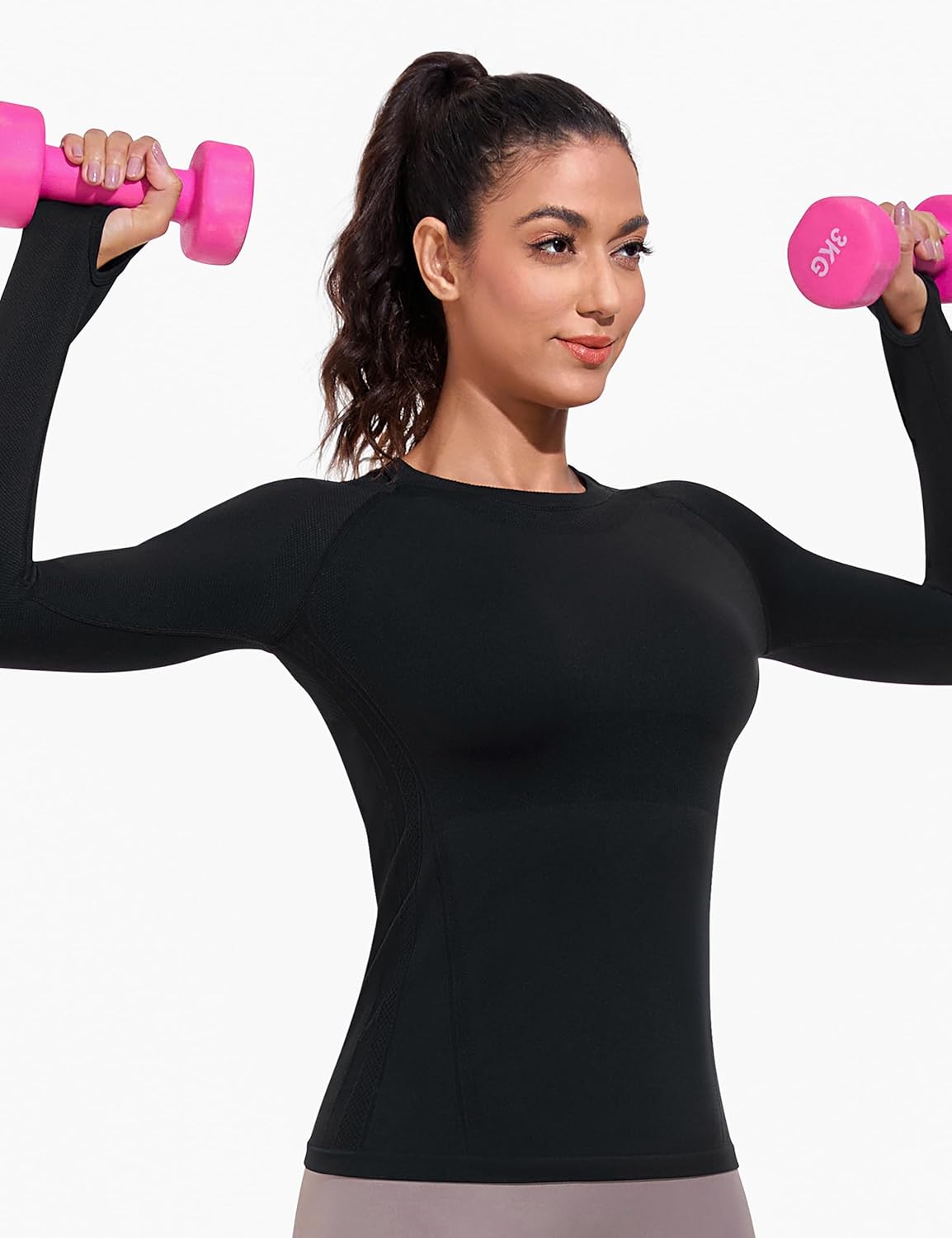 WANAYOU Long Sleeve Workout Tops for Women Underscrub Compression Athletic Shirts Seamless Running Top Quick Dry Gym Yoga