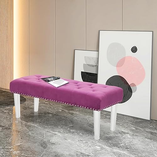 Miniatura 19 de Magshion Mid-Century - Banco otomano de microfibra con botones y patas en X, carga de hasta 440 libras para sala de estar, dormitorio, habitación,