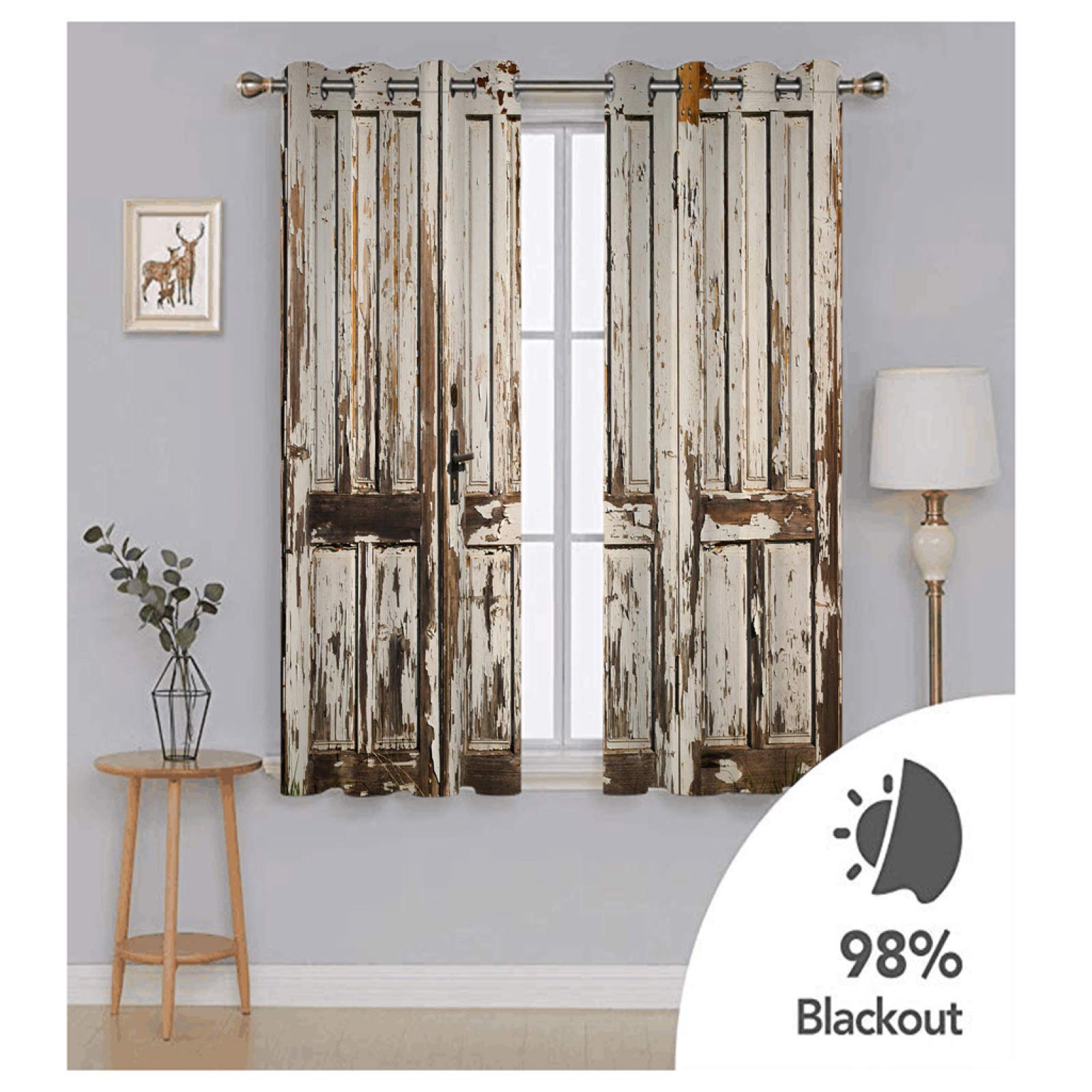Cortinas Niño Niña Habitacion Opacas Con Ojales 2 Piezas 3D Puerta De Madera Blanca De La Vendimia Patrón 280 X 260 Cm（An X Al）Cortinas Termicas Aislantes Frio Y Calor Salón Dormitorio Ventana Deco