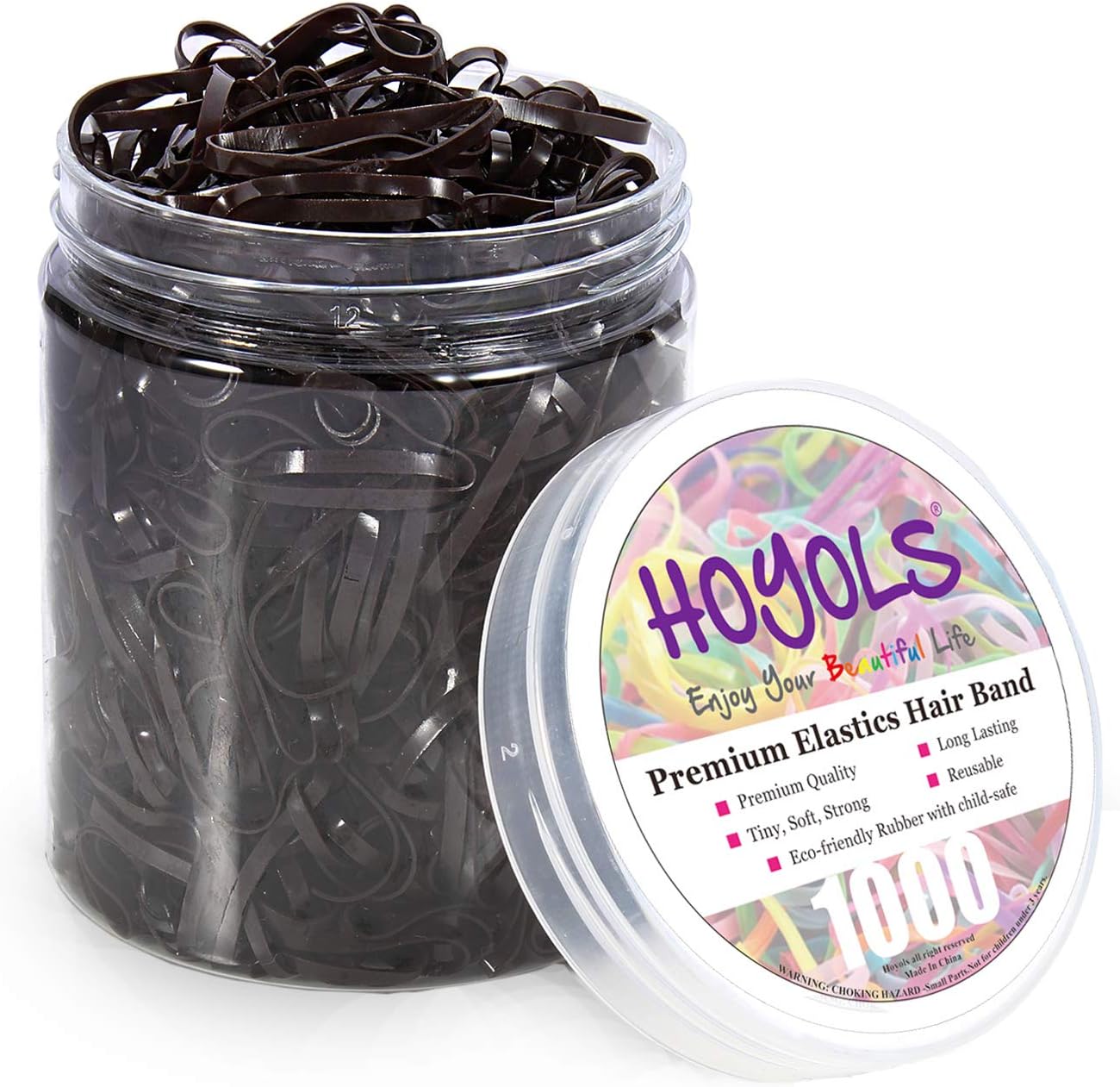 HOYOLS Hair Elastic Ties, Dark Brown Small Rubber Bands 1000 pcs | Strong TPR with Metallic Finish, Secure Hold & Flexible, for Women Teens Braids Ponytails Hair Styling Accessories