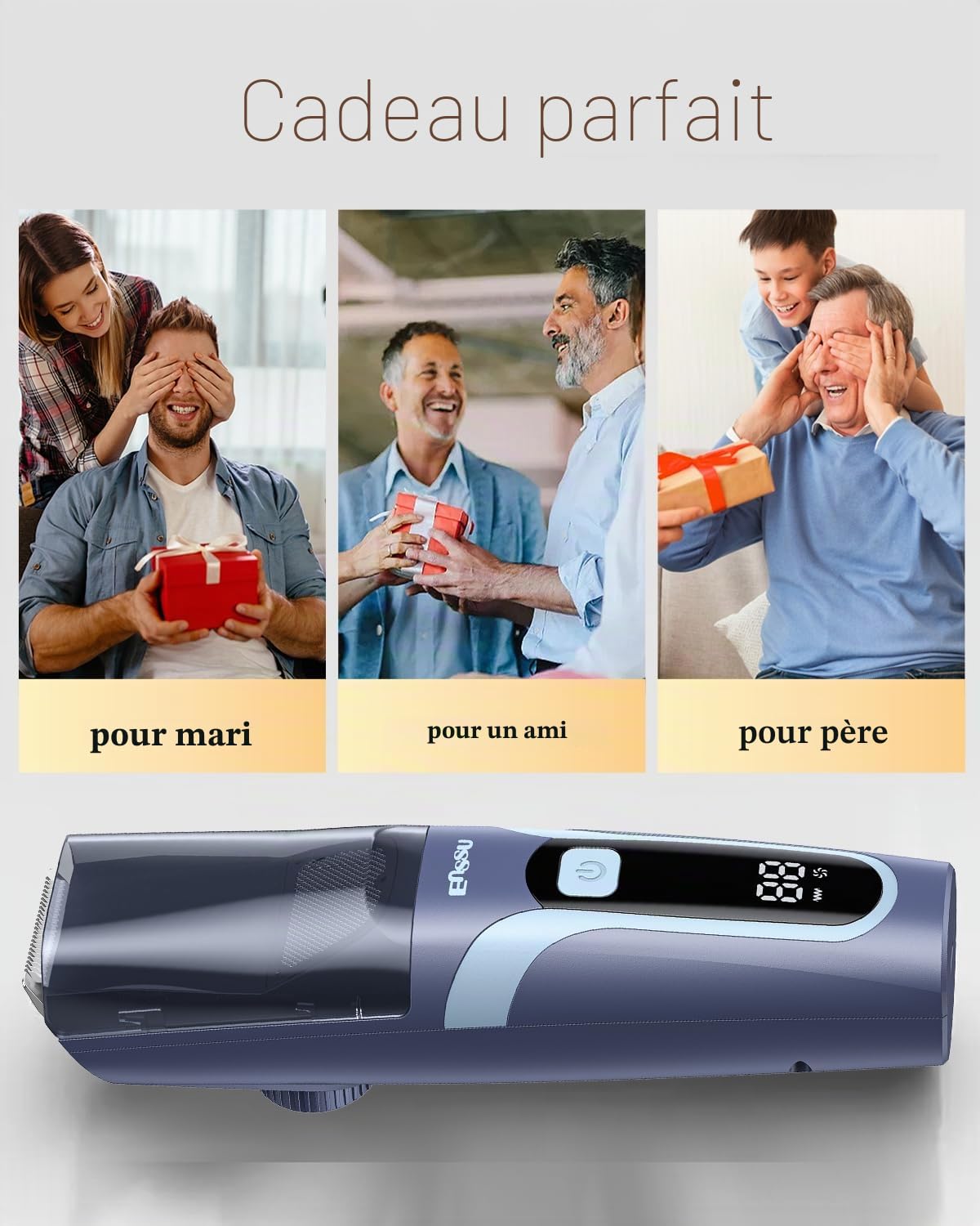 ENSSU Tondeuse à barbe pour homme avec aspirateur
