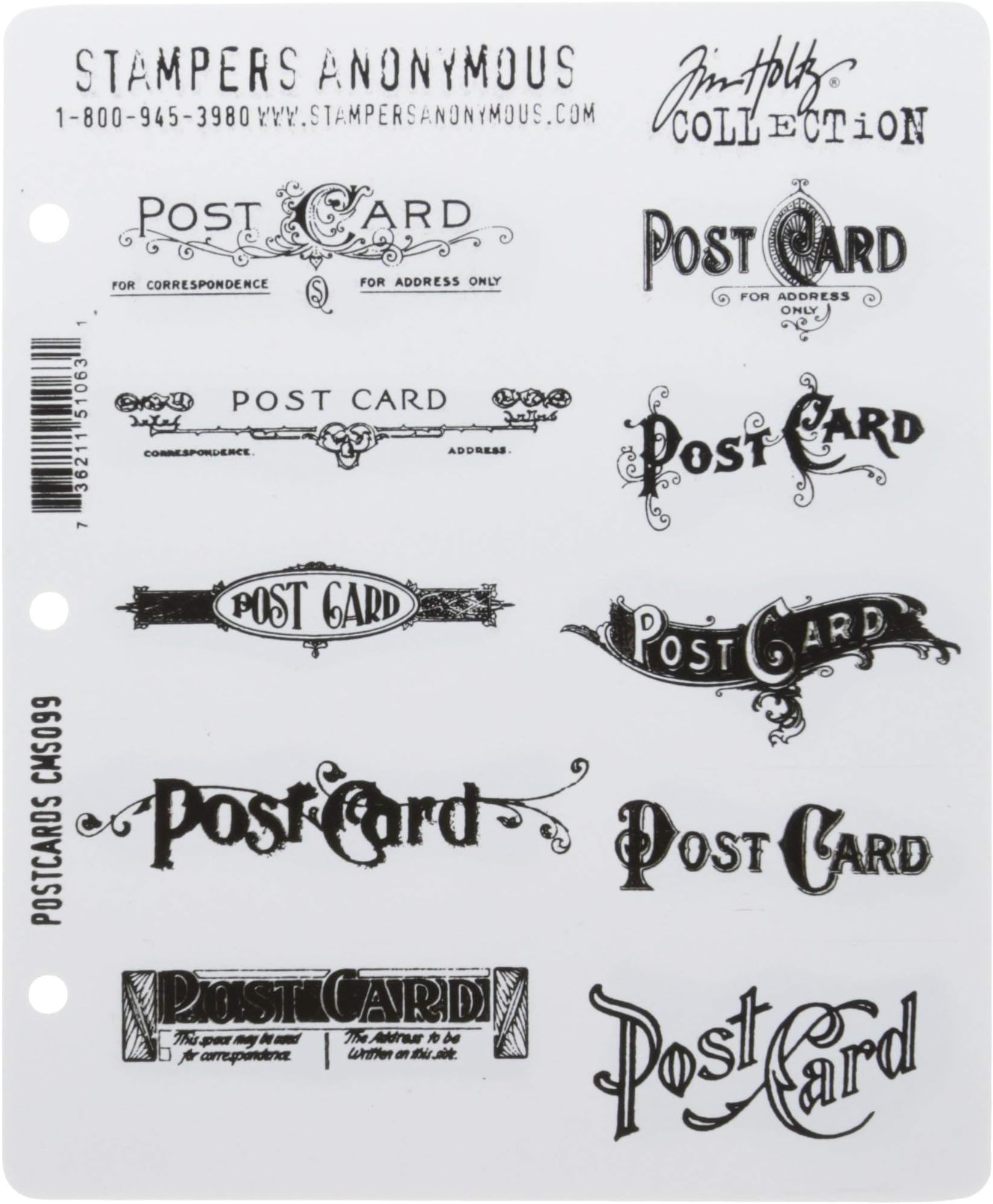 Tim Holtz 7 x 8.5-inch Cling Rubber Stamp Set Postcards