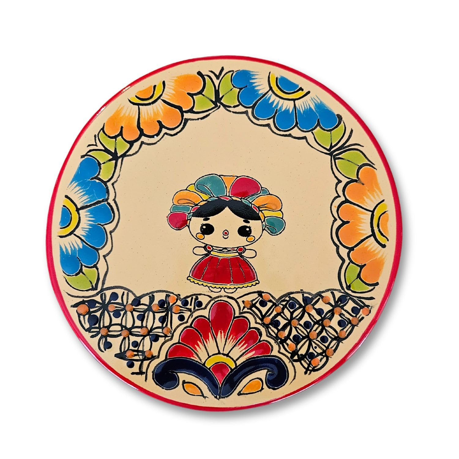 MAYANSHUL Hand-Painted Talavera Trivet ‘Lele’ – 8” Round Mexican Ceramic Hot Plate Holder | Authentic Folk Art Kitchen Décor & Table Protector,