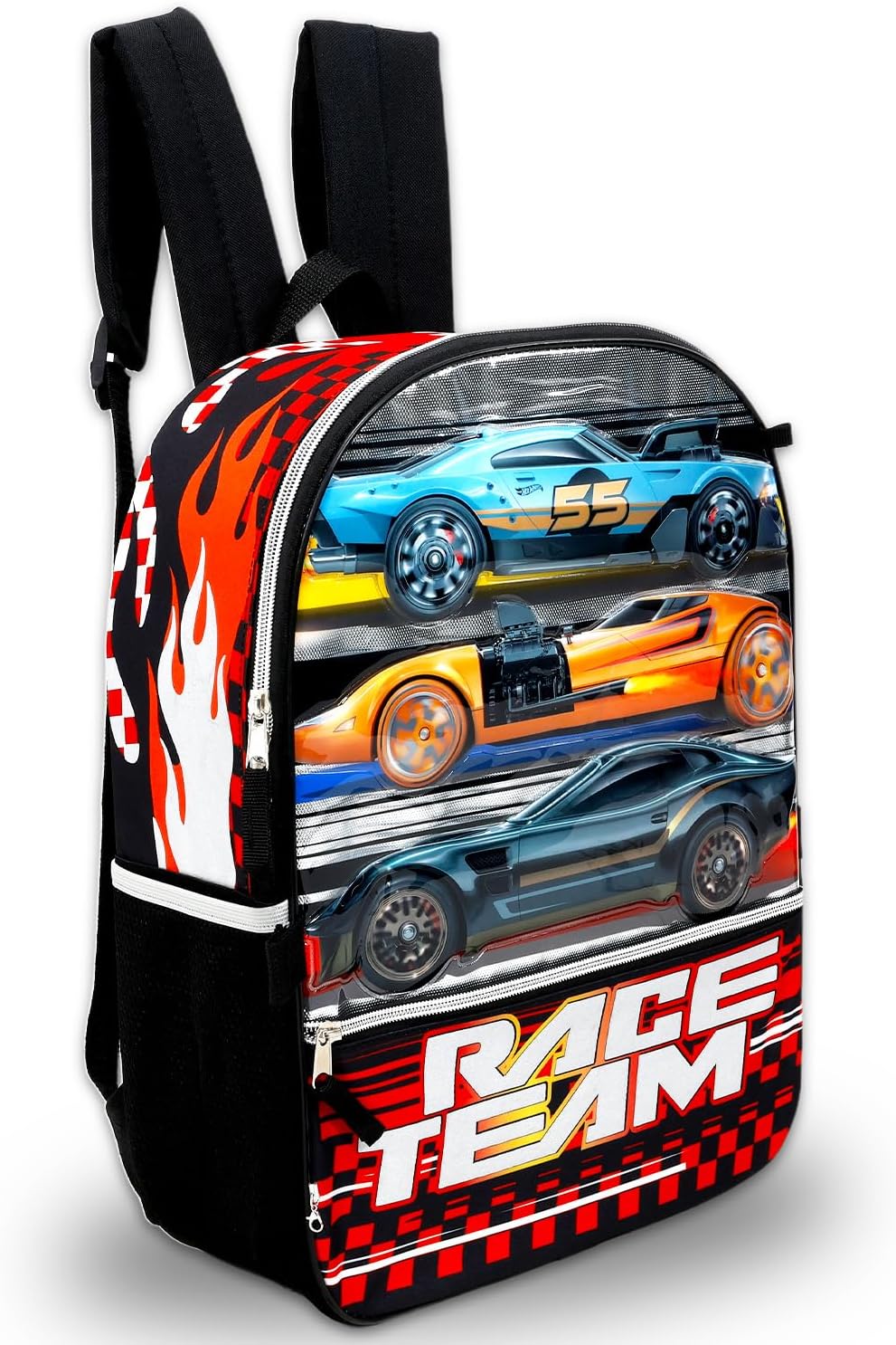 Hot Wheels Backpack with Lunch Box for Boys - Bundle with 16" Racecar Backpack, Lunch Bag, Water Bottle, Pencil Case, Stickers, More | Hot Wheels School Bag for Kids