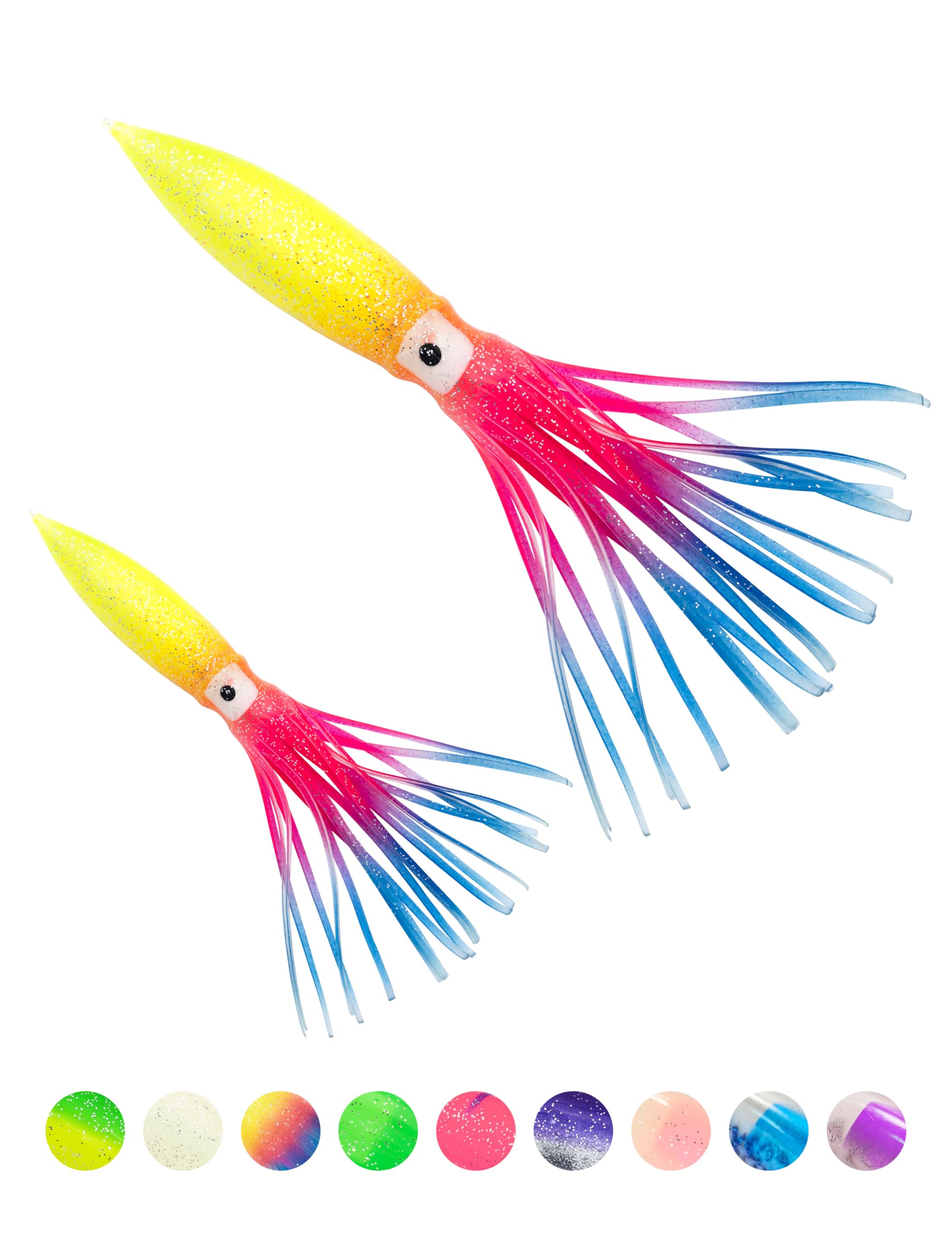 BLUEWING Lot of 10 Skirt Shell Squid with Float Inside 6in/9in Trolling Bulb Squid for Tuna, Wahoo, Mahi, Marlin, Big Game Fish Rainbow 15.5cm / 6inch โ image 1