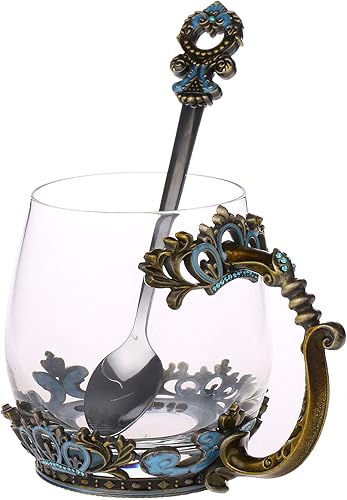 Taza de té de cristal, regalo del día de la madre, taza de té de vidrio con asa, diseño único de esmalte de corona para Navidad, boda, cumpleaños,