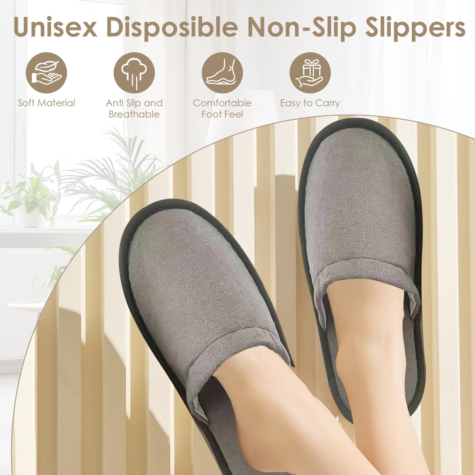 Buachois 30 Pares de Zapatillas de Hotel Desechables para Invitados, Zapatillas de Spa Antideslizantes Zapatillas a Granel para Viajes en Casa Zapatillas Suaves con Punta Cerrada para