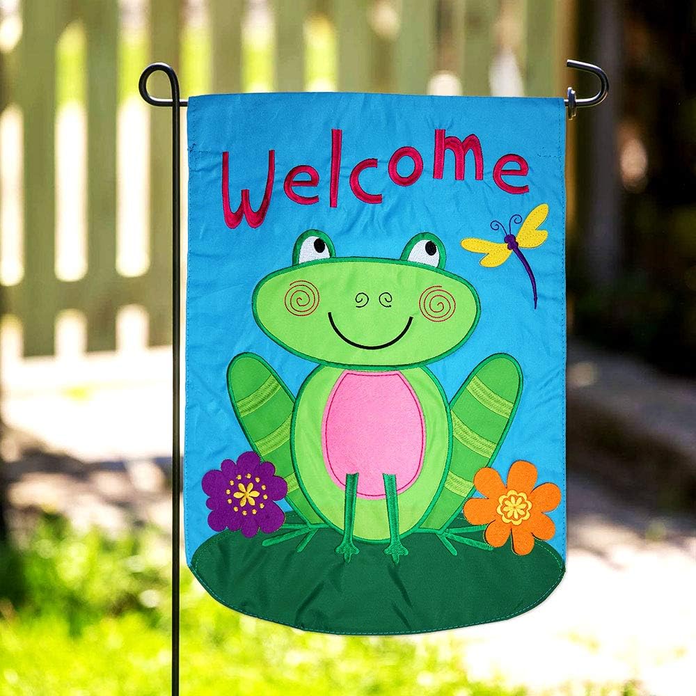 Welcome Frog Garden Flag Farmhouse Home Decor Friends Bugs Frogs Porch Door Plaque Butterfly Ladybugs Dragonfly Bee Spring time Insect Wildlife Grave Yard Wall Decorations Holiday Outdoor Flags Gifts For Grandma