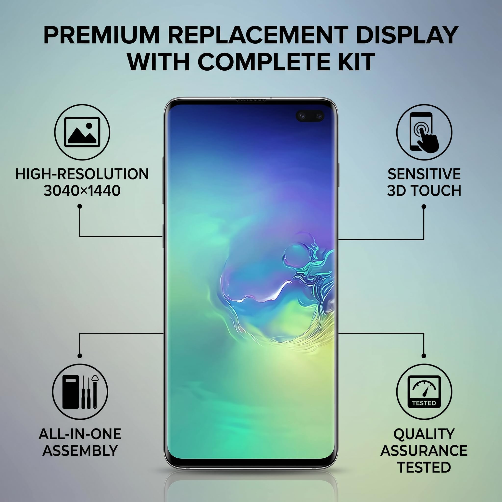 Annadue para S10 Plus Pantalla LCD de Repuesto, Conjunto de Digitalizador de Pantalla OLED con Marco, Herramienta de Reparación y Huellas Dactilares, para S10 Plus SM-N975,