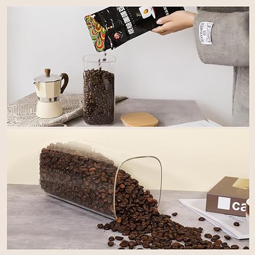 Miniatura 6 de Juego de 6 tarros de vidrio para almacenamiento de alimentos de 50 onzas, recipientes de almacenamiento de vidrio transparente con tapa de bambú