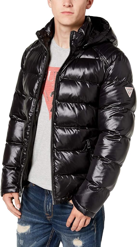 GUESS Men's Mid-weight Puffer Jacket With Removable Hood
