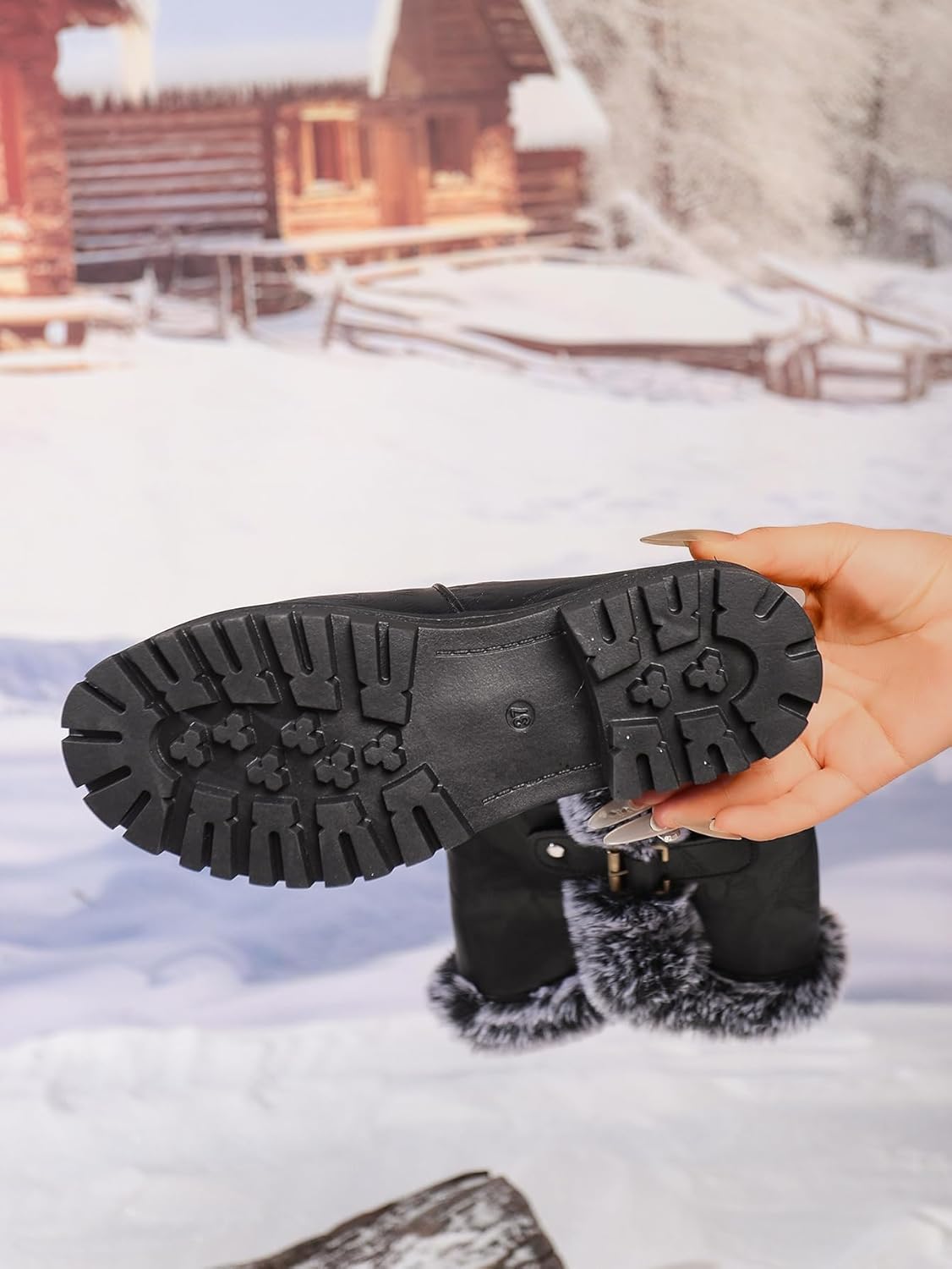 Women's Solid Color Snow Boots, Fashionable Slip-on Plush Lined Winter Boots, Leather Comfortable Mid-calf Boots