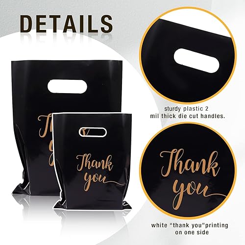 Miniatura 4 de 200 bolsas doradas de agradecimiento para pequeñas empresas, 2 tamaños de bolsas de plástico para compras al por menor, 100 unidades de 9 x 12
