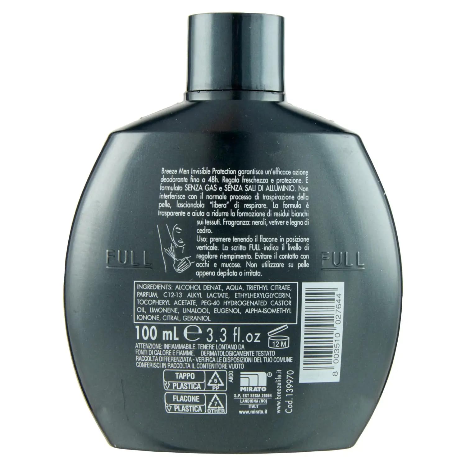 Breeze Men Invisible Protection Squeeze, deodorante senza gas e senza sali di alluminio, deodorante profumato da uomo, 100 ml + portachiavi Beni Culinari