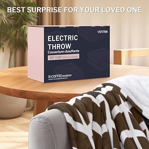 Miniatura 7 de VENTIMI Manta eléctrica con calefacción, manta térmica de 50 x 60 pulgadas con 4 niveles de calor y apagado automático de 3 horas, manta de