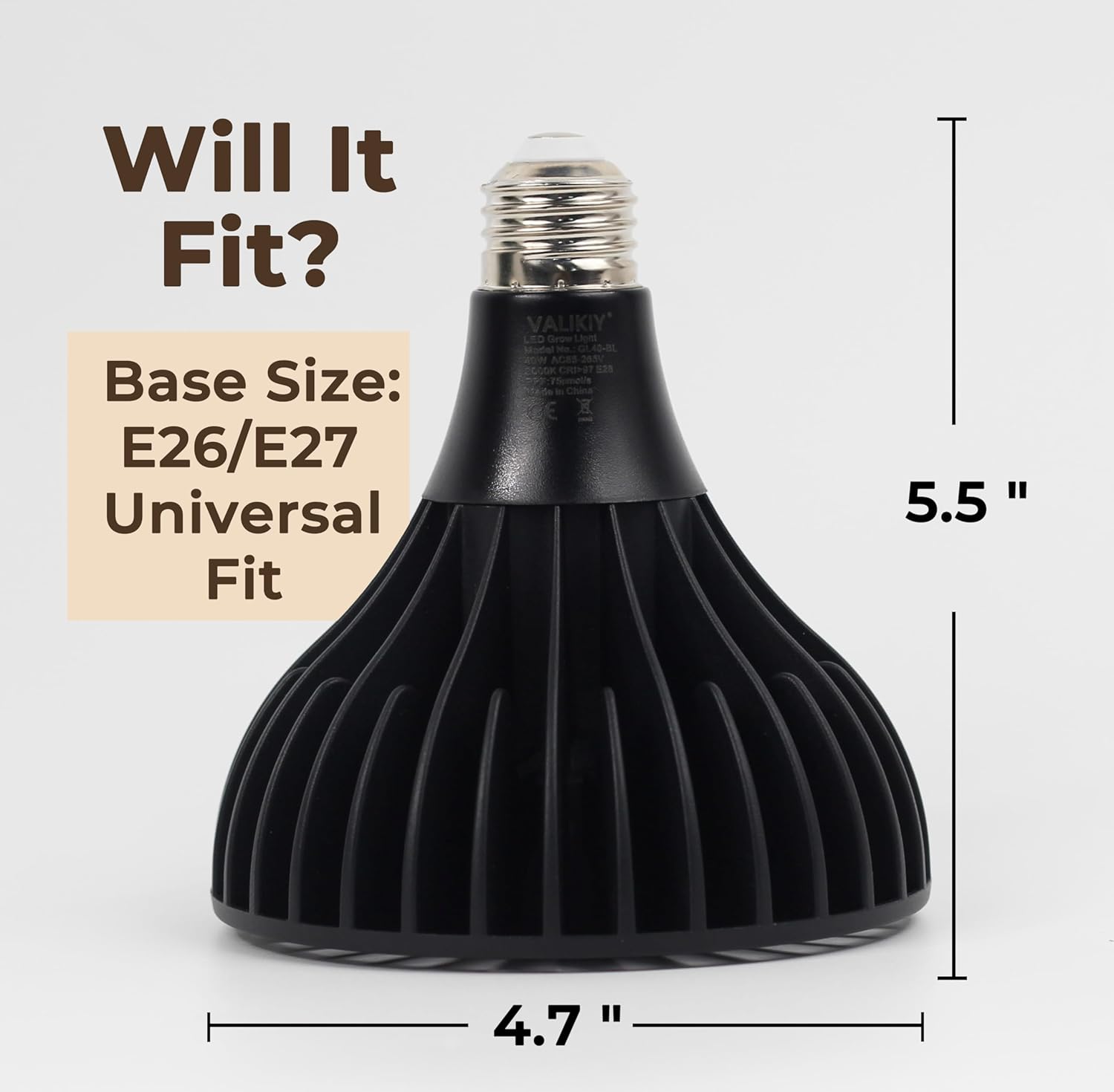 Grow Lights for Indoor Plants, 40W LED Full Spectrum Grow Bulb, 3000K Warm White (E26/E27), CRI 97+, Non-Dimmable, for Houseplants in Low-Light Rooms, Black