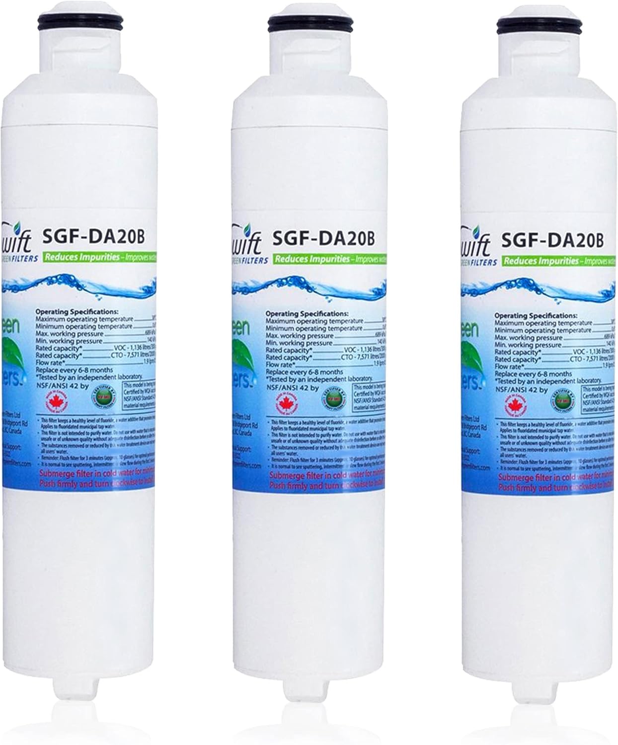 Swift Green Filters SGF-DA20B Compatible Refrigerator Water Filter for DA29-0020B,DA2900019A,DA2900020A,DA97-08006A-B,Made in USA (3 Pack)