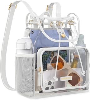 Missnine Clear Backpack for Stadium Events, Thick PVC Mini Clear Bag Stadium Approved for Concert Work Sports Events Games Festivals Travel, White