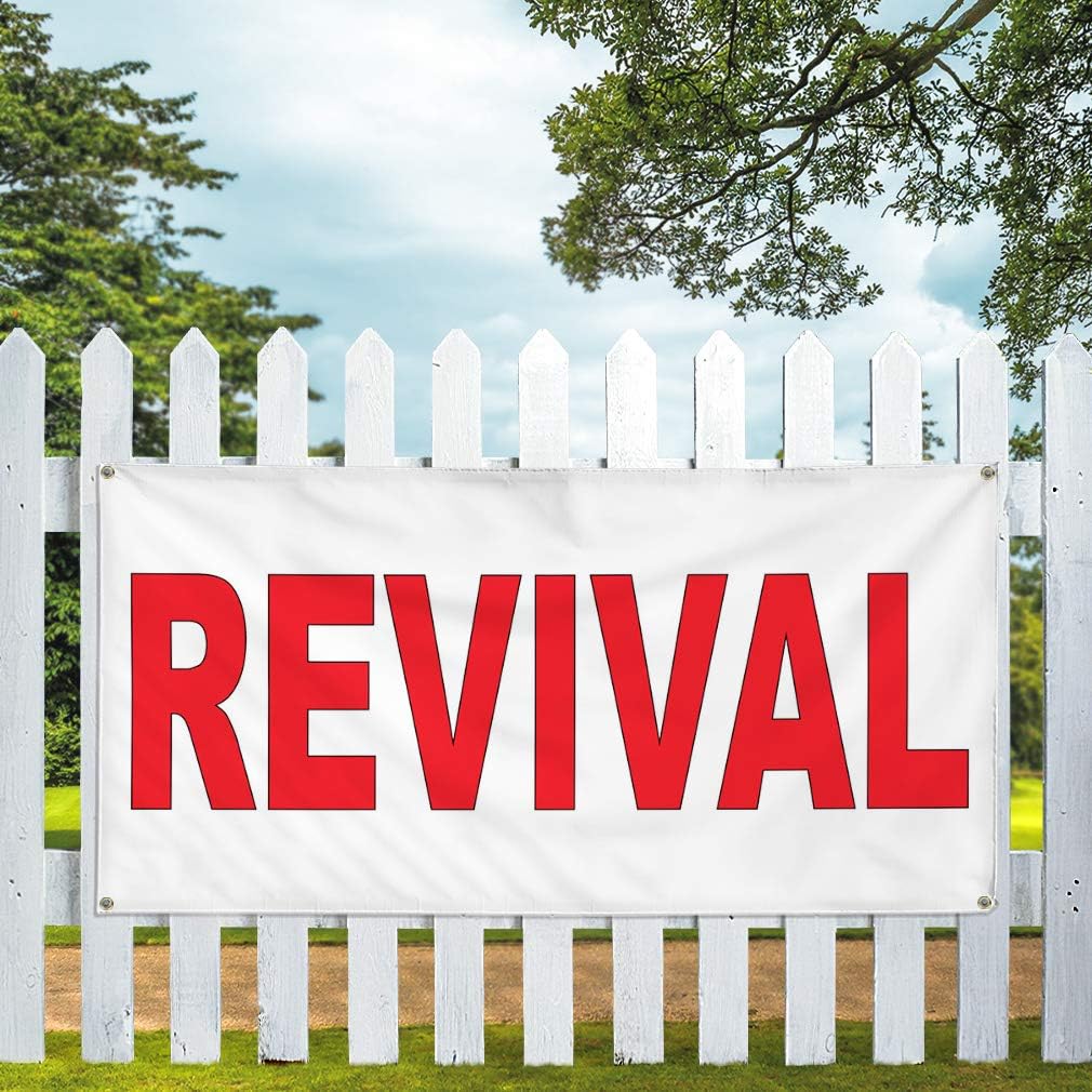 Vinyl Banner Multiple Sizes Revival Red Health Care Outdoor Weatherproof Industrial Yard Signs 4 Grommets 16x40Inches