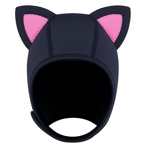 Dizokizo Scuba Hood Cat Ears Thermal Wetsuit Hood for Men Women 3mm Neoprene Swim Cap with Flow Vent for Snorkeling Diving Surfing Water Sports - Large