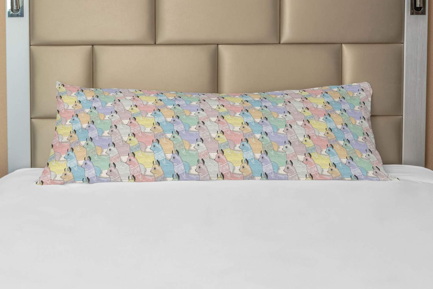 Ambesonne Teen Room Body Pillow Case Cover with Zipper, Little Alpacas Pattern Soft Toned Camel Animal Folkloric Print, Decorative Accent Long Pillowcase, 21" x 54", Multicolor