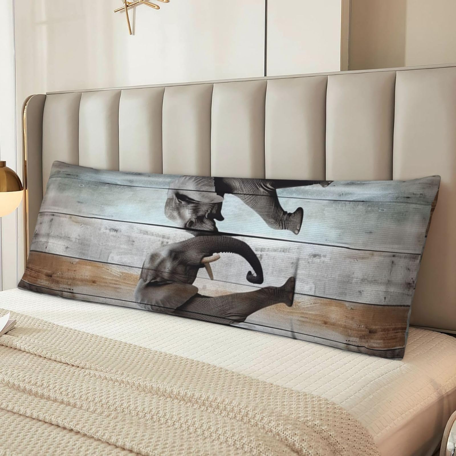 Elephant on Wood Body Pillow Case Cover, Microfiber Long Pillow Cases, Ultra Soft and Cozy Plush Body Pillowcase Decorative Long Bed Pillow Cover for Sleeping 20x54 Inches
