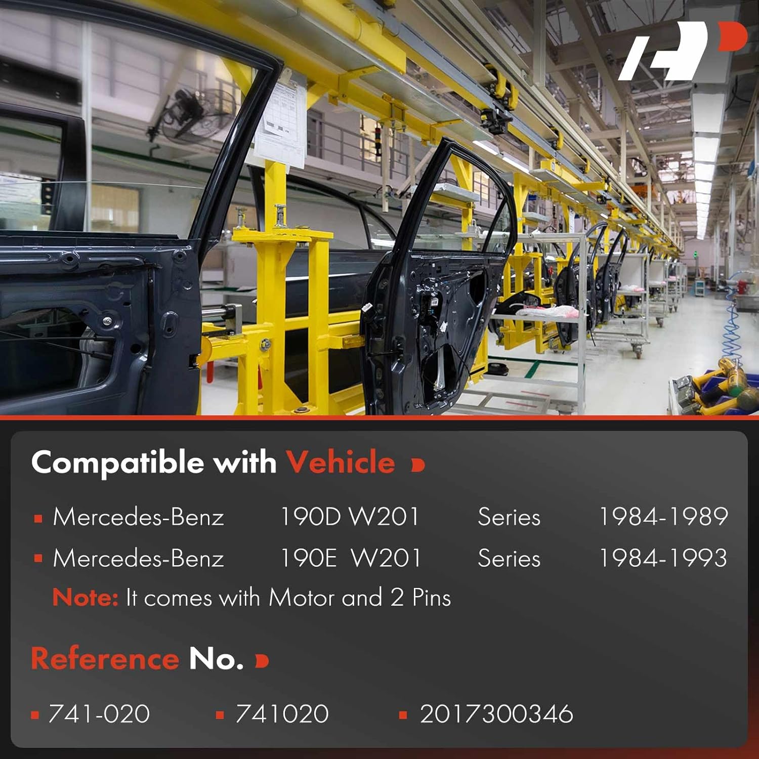 A-Premium Power Window Regulator with Motor Rear Driver Side Compatible with Mercedes-Benz W201 190D 1984-1989