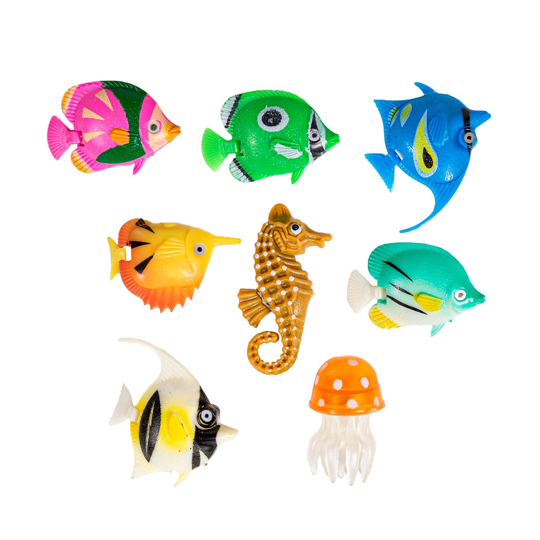 Innoteck Pack of 8 Colourful Artificial Plastic Tropical Fish - Fish Jellyfish & Seahorse for Bubble Lamp Aquarium - Ocean Animal Figure - Decoration Toy - Ideal for Bubble Lamp, Tubes, Tanks
