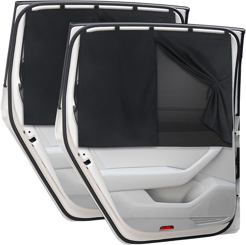 Car Window Shades, 2 PCS Magnetic Double Layer Auto Sun Shade for Side Windows Privacy Full Covers/Half Shade Options Back Car Window Curtains for Baby Protection