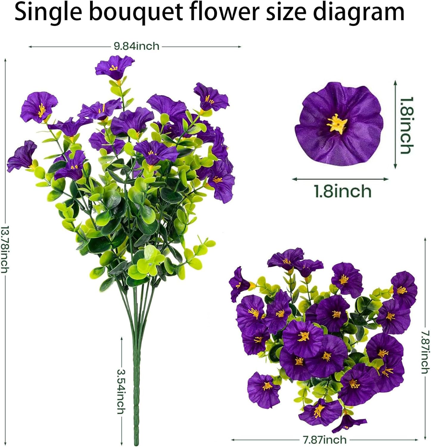 Artificial Outdoor Flowers 16 Bundles Fake Morning Glory Flower Outdoor UV Resistant Plastic Faux Flowers Plants for Decoration Indoor Outdoor Hanging Window Box Planter Home Porch Decor (Purple)