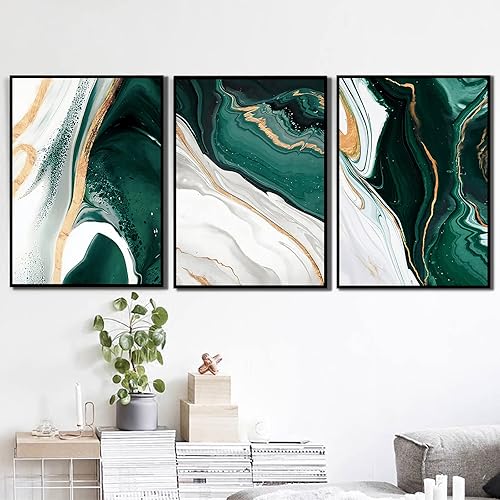 Miniatura 3 de Arte abstracto moderno de mármol verde oscuro con líneas de papel de aluminio de mármol para decoración de pared, lienzo de mármol verde abstracto,