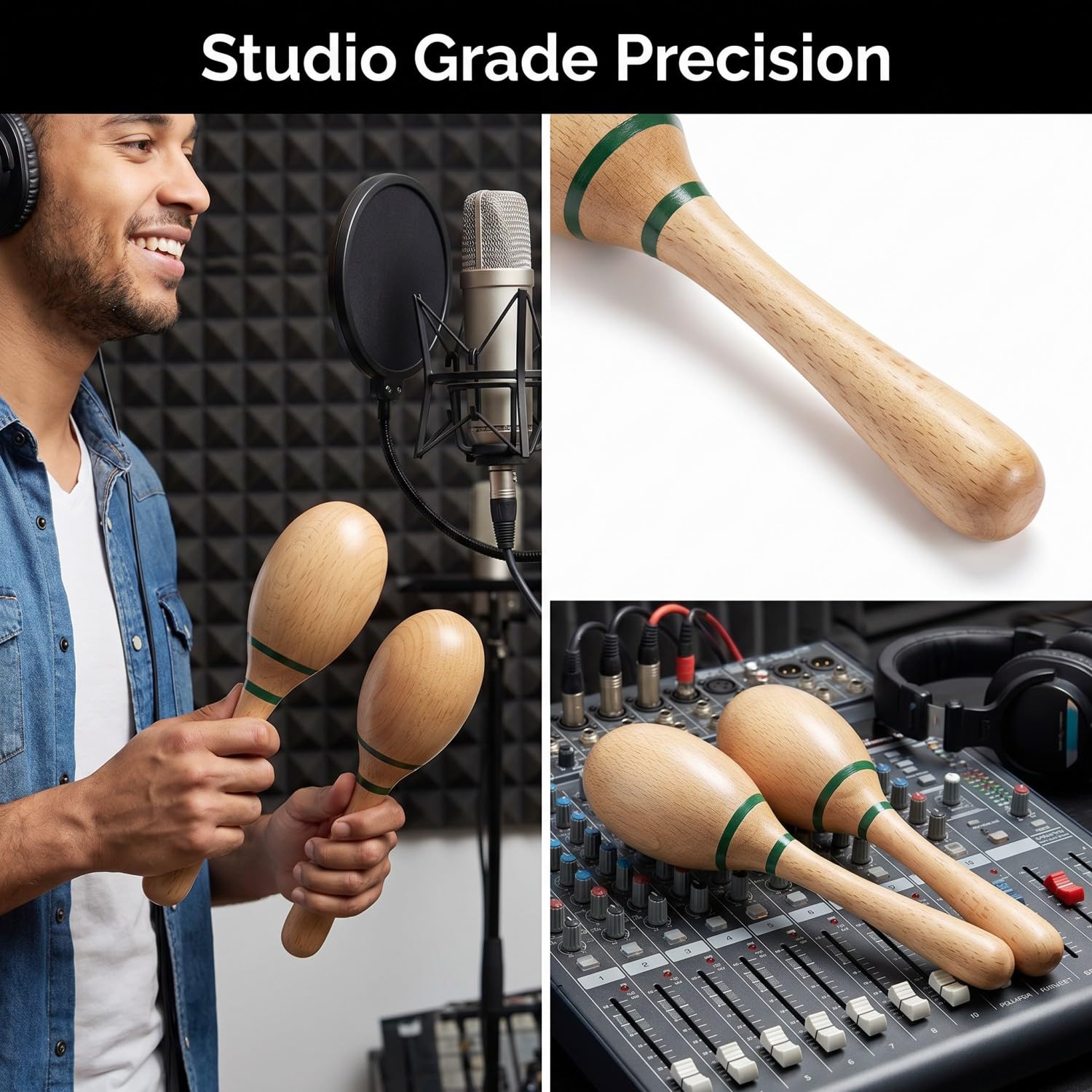 Musfunny Maracas Shakers Instruments de musique : Maracas en bois avec poignée – Shaker à percussion, cadeau d'anniversaire, ktv fête, danse, spectacles en direct