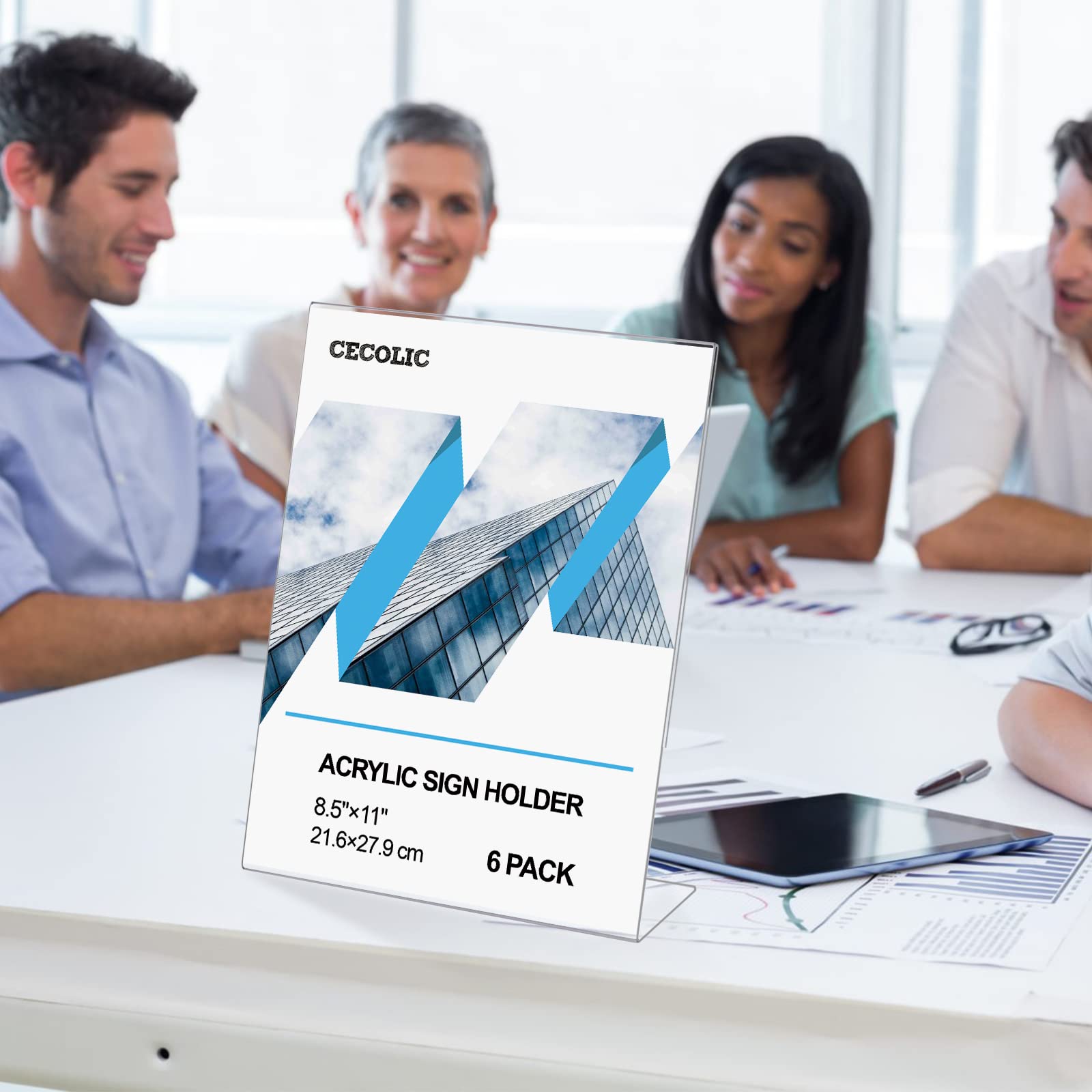 Confezione da 6 supporti in acrilico trasparente, supporto per menù con retro inclinato, espositore per menu, espositori per documenti e documenti per scrivania da ufficio, 21,6 x 27,9 cm
