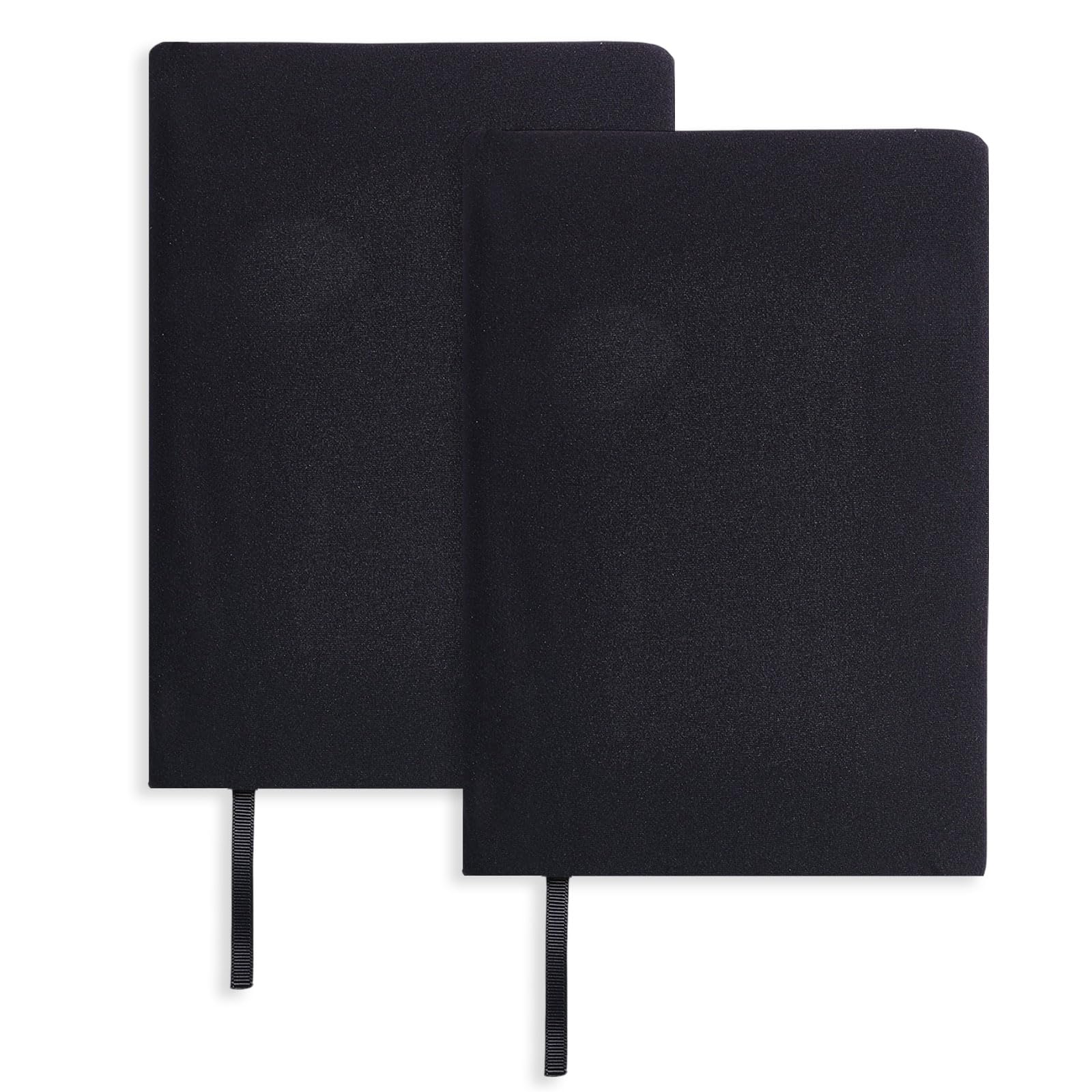 GLOBLELAND 2 Pcs Black Stretchable Cloth Book Covers with Ribbon 6"x9" Washable Book Protective Cover Up to 8.5"x9.5" Adjustable Sleeve Paperback Protector for Notebook Bible Planner Hardcover