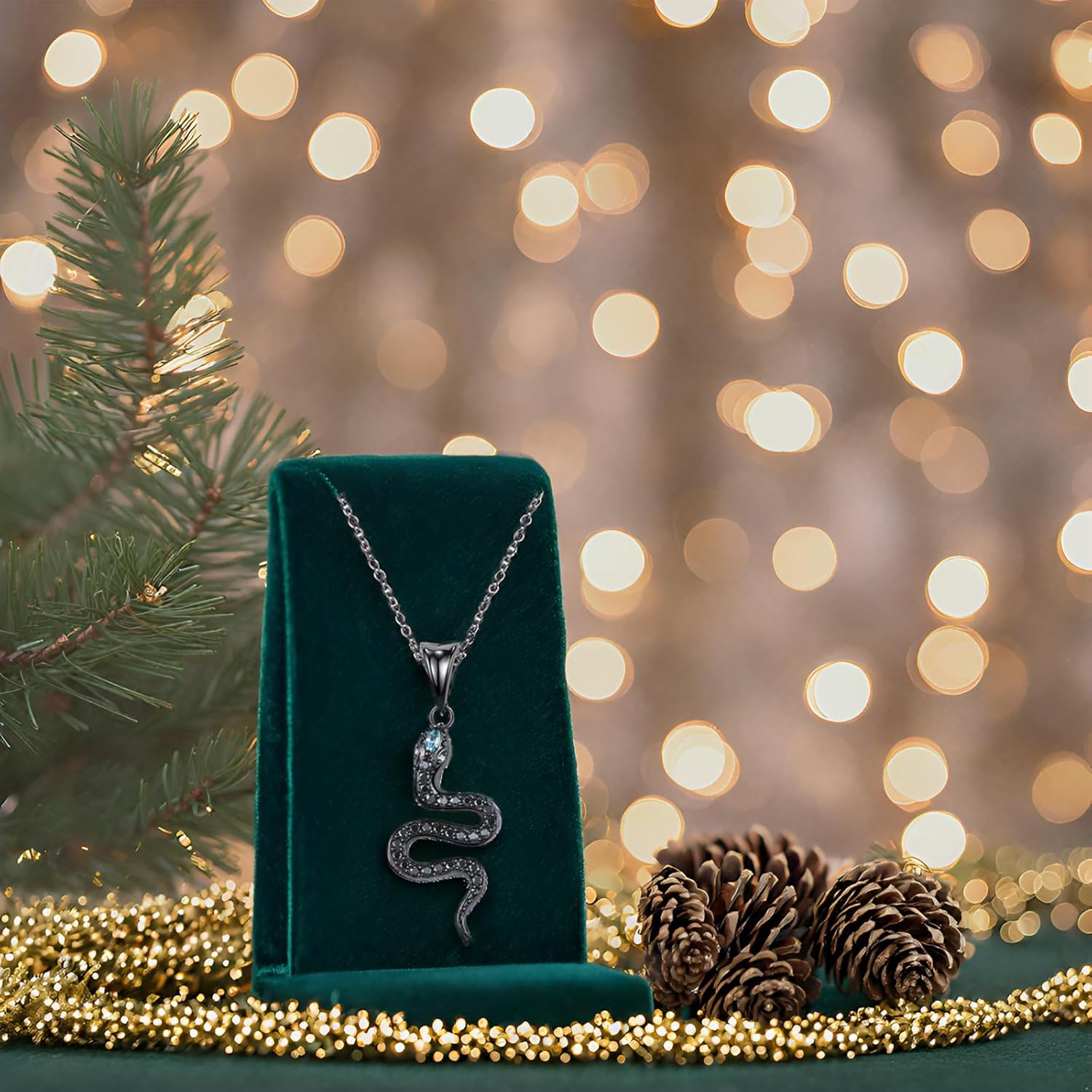 S Cool Black Snake Necklace Dainty Pendant,Snake Jewelry with Cubic Zirconia,Layered Snake Choker,Punk Animal Necklace for Women Blue Snake Head Zircon from Lake Water
