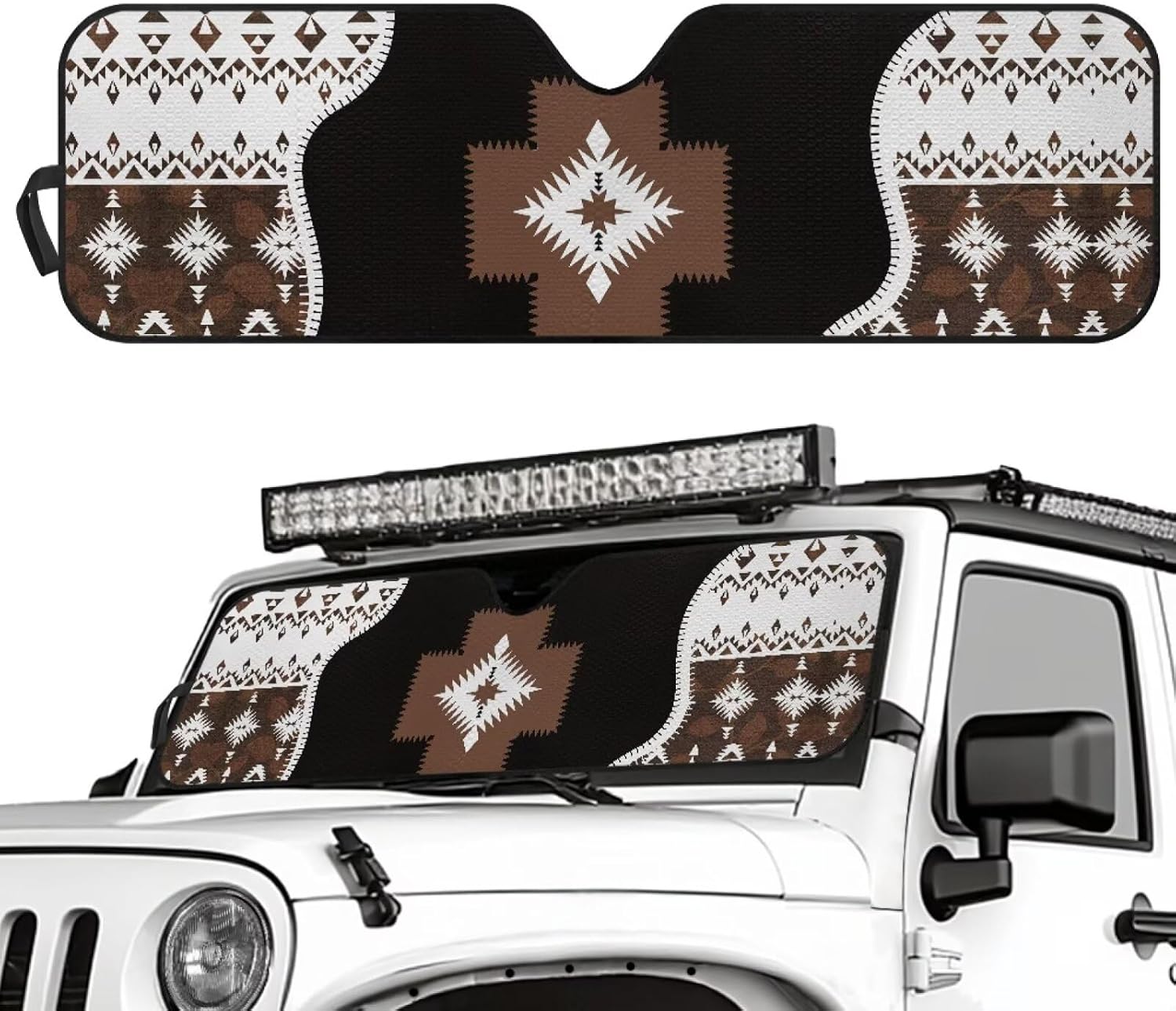 Pensura Windshield Sun Shade UV Rays & Heat Protection Accessories for Jeep Wrangler, Foldable Spider Web Print Windshield Shade for Jeep Wrangler TJ JK JKU 1996-2018