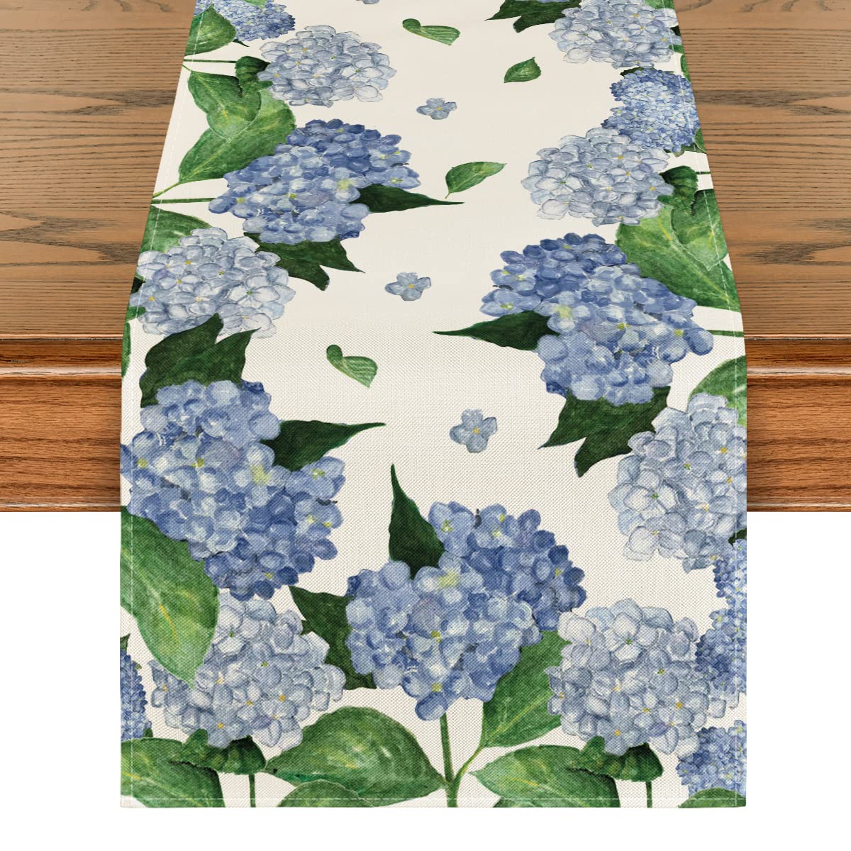 Artoid ModeWatercolor Hydrangea Table Runner, Spring Summer Seasonal Kitchen Dining Table Decoration for Indoor Outdoor Home Party Decor 13 x 72 Inch