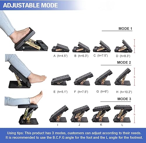 Miniatura 4 de Reposapiés para debajo del escritorio en el trabajo, altura ajustable de 4 niveles, reposapiés plegable ergonómico para oficina, juegos,