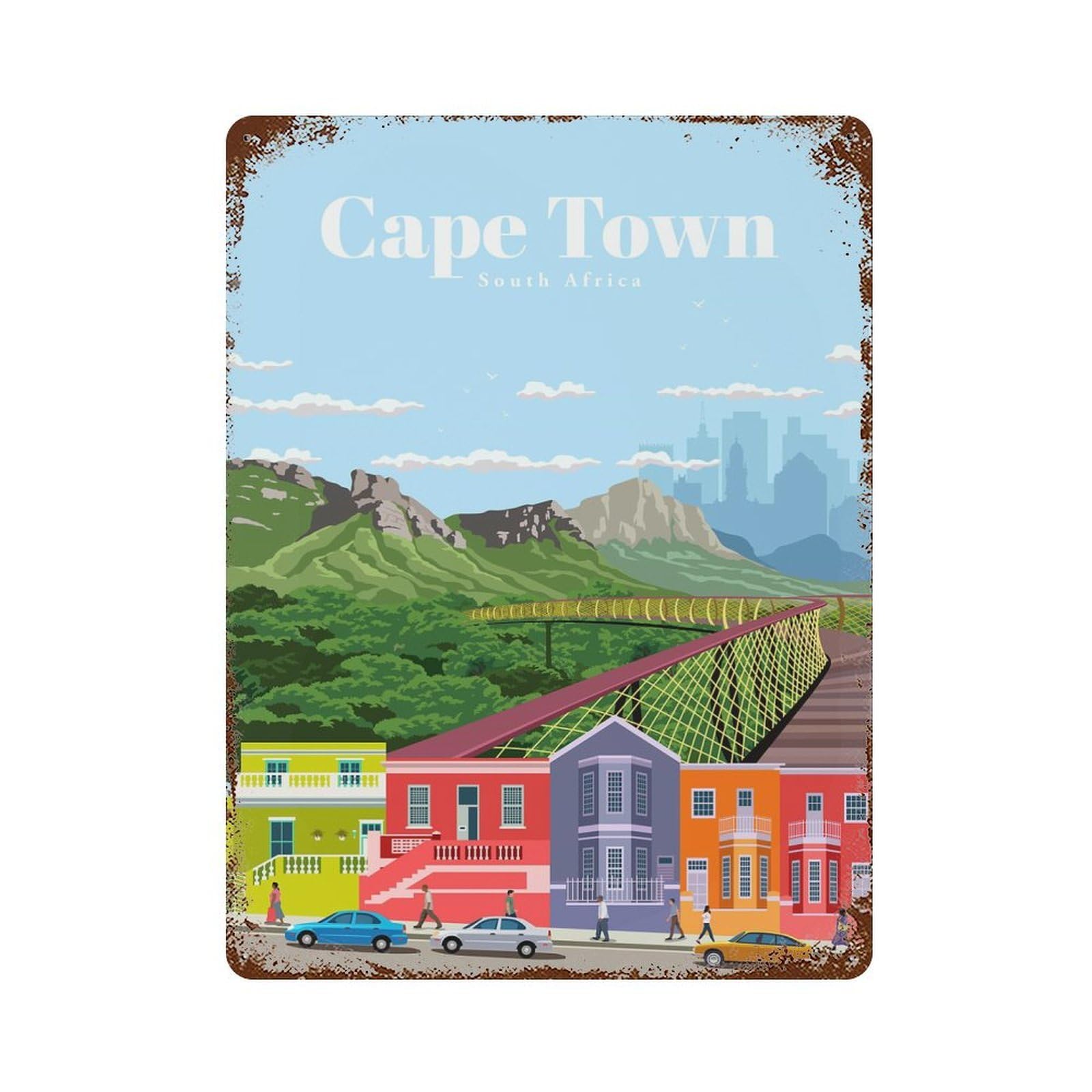 Travel to Cape Town Rust Effect Tin Sign 15.7"x11.8", Farmhouse Wall Decor for Farmhouse, Kitchen And Entryway Decor