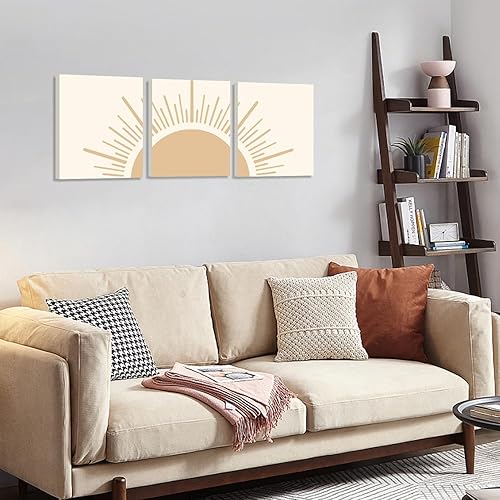 Miniatura 5 de HPNIUB Decoración bohemia para pared, diseño de línea natural Yello Sun Rising on the Horizon, juego de 3 piezas (8 x 10 pulgadas, enmarcado),