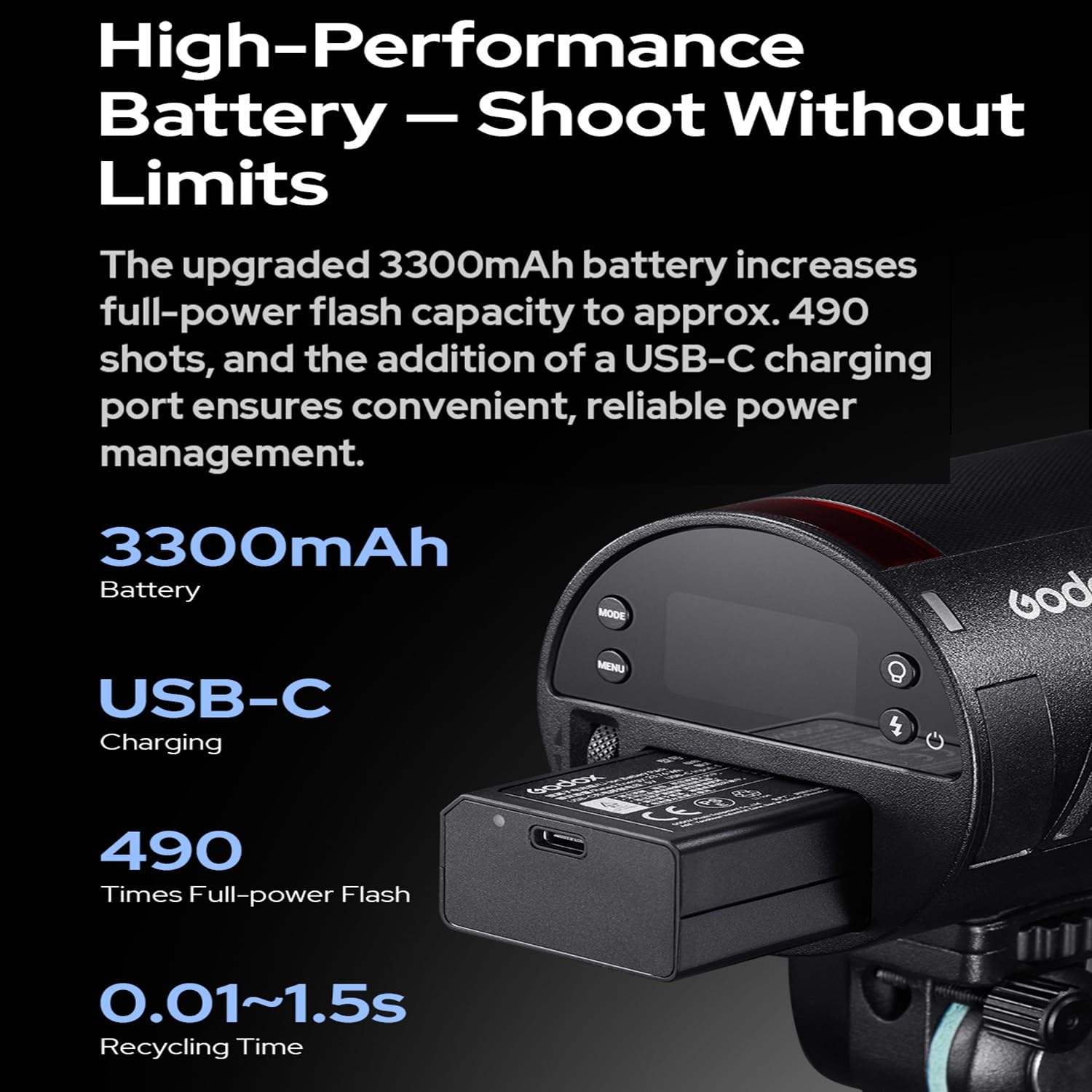 GODOX AD100 Pro II AD100ProII 2,4GHz TTL1/8000 HSS 100W Flash,Batterie 2850mAh,60-100 Déclenchements Consécutifs Pleine Puissance,Temps Recyclage 0,01-1,5s,avec Canon,Sony,Nikon,Fuji,Olympus,Panasonic