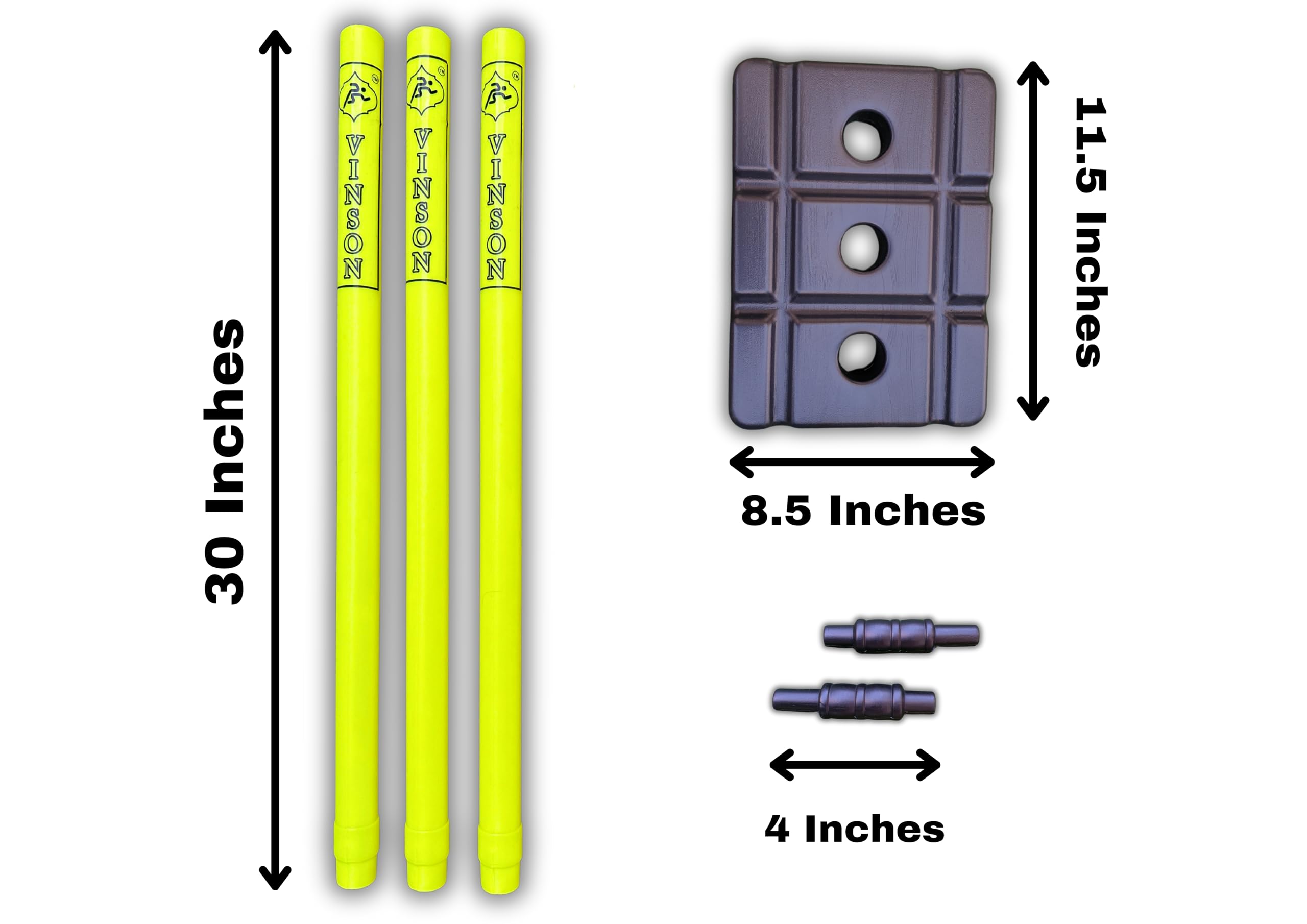 Vinson Senior Heavy Duty Cricket Stumps Set with Zipper Carry Bag for Kids & Adults, Color - Lemon Yellow & Black, Weight - 750 gm, No Water/Mud Needed to Increase The Weight of The Base. - Image 4 thumbnail