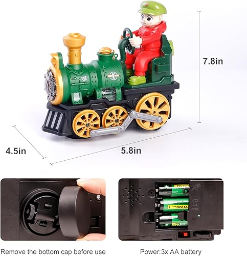 Miniatura 5 de Juguete de tren eléctrico con luces y sonido, locomotora móvil con pistas, funciona con pilas, verde y amarillo