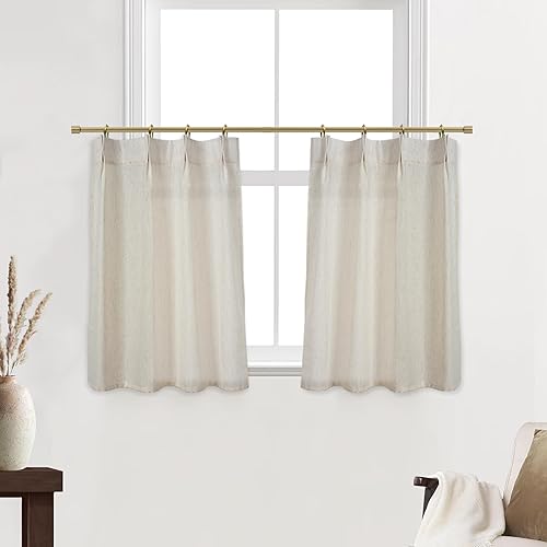 Rustic Curtains for Kitchen Window,Small Linen Country Curtains for Farmhouse Living Room Bathroom Decor,Oatmeal Beige,36 Inch Length